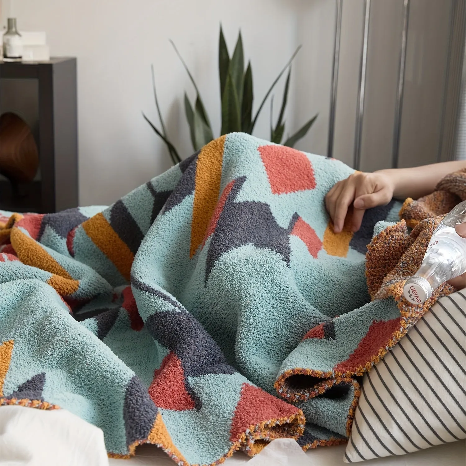 1pc Geometric Knitted Throw Blanket, Sofa Blanket Shawl Blanket Air Conditioning Throw Blanket Soft Package Matching Car Blanket Picnic Blanket
