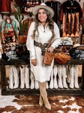 Alpine Chic Boho Western Sweater Midi Dress
