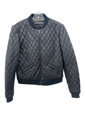 Artelier Size S Black & Teal Lamb leather Diamond Quilted Zip Bomber Jacket