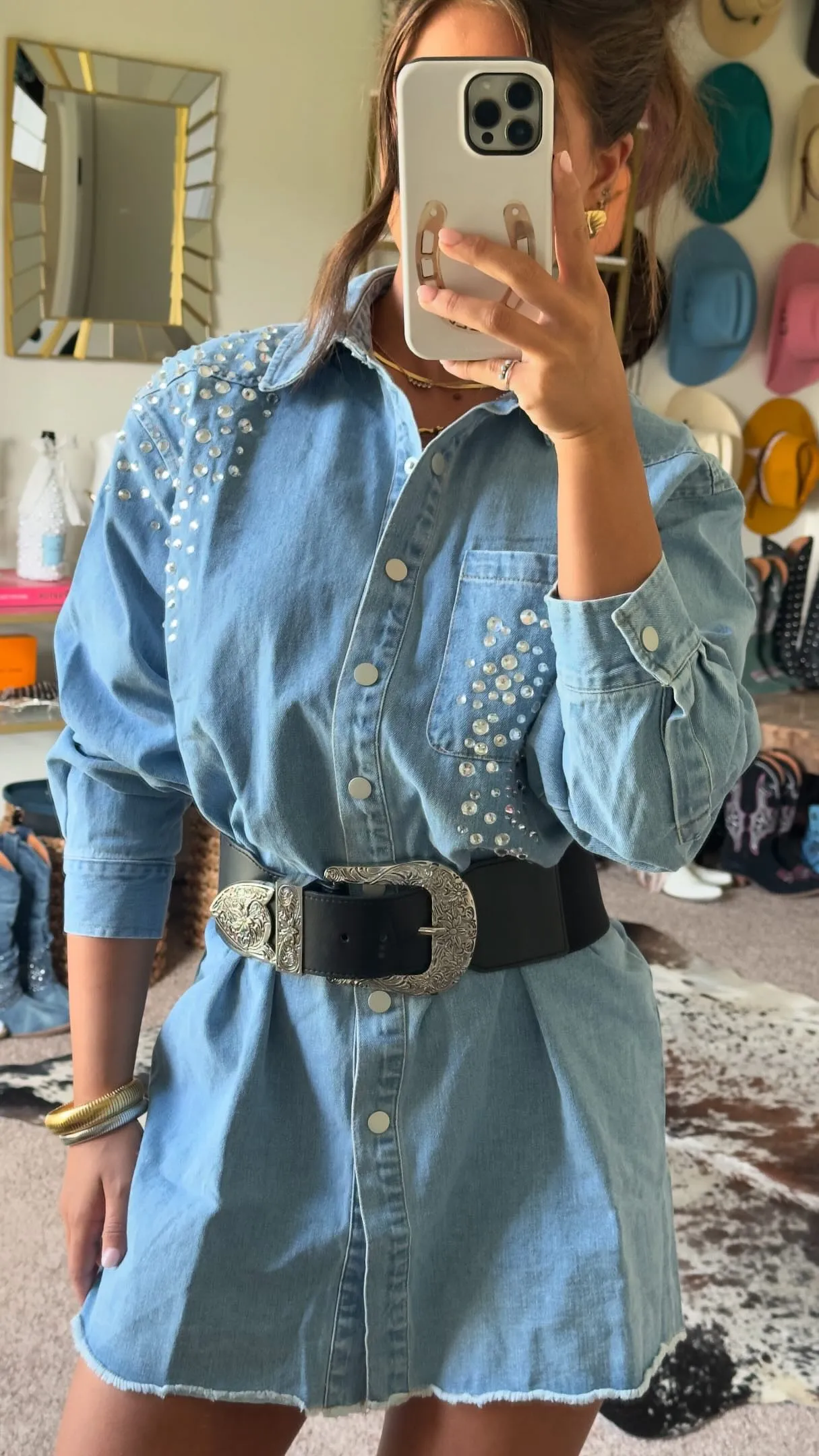 BEST SELLER!! Shania Rhinestone Denim Shacket & Dress