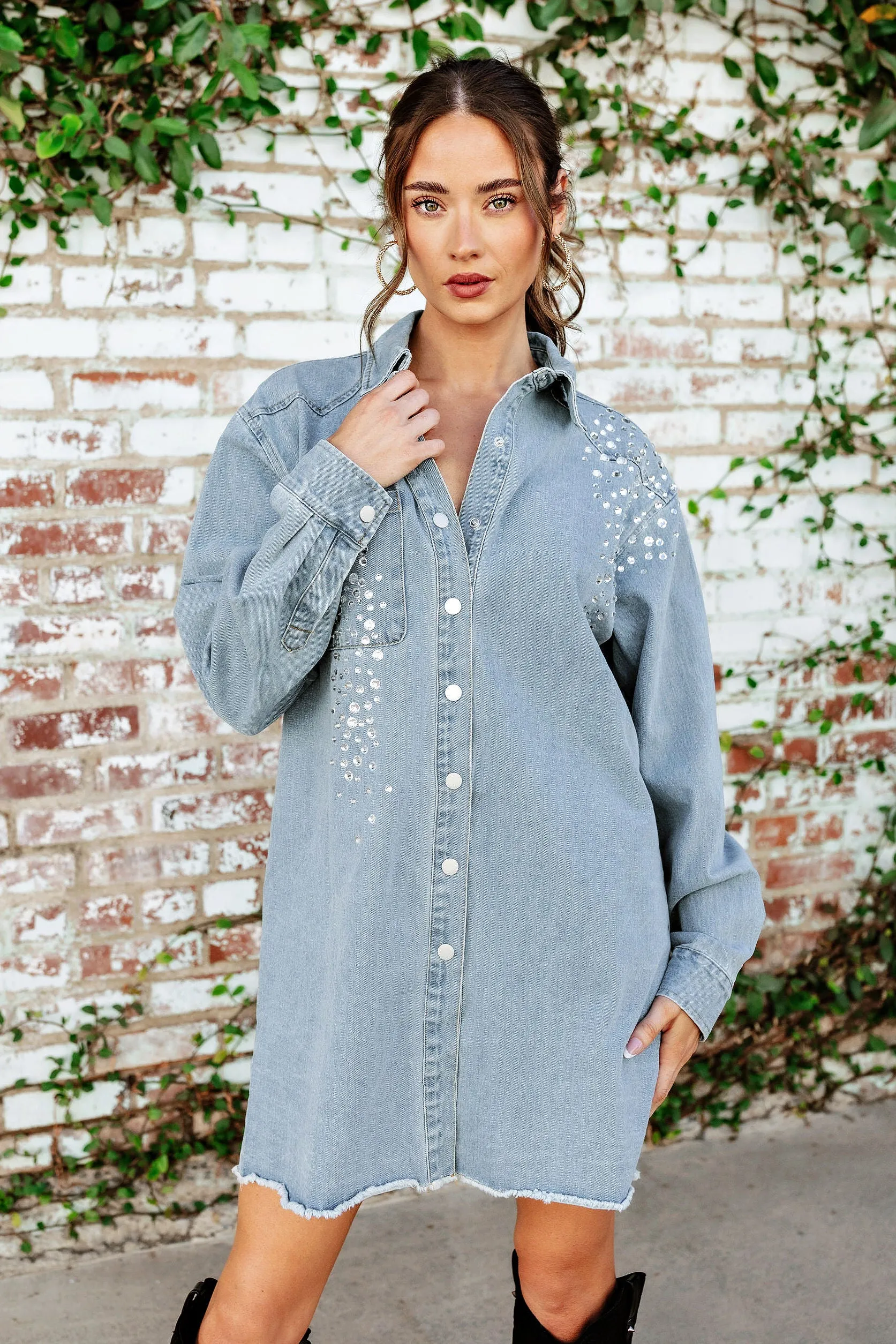 BEST SELLER!! Shania Rhinestone Denim Shacket & Dress
