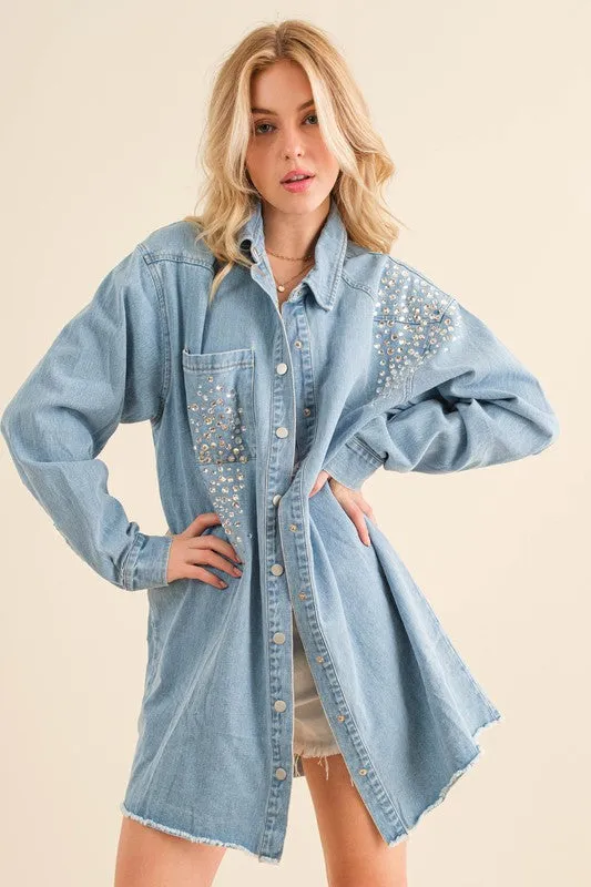 BEST SELLER!! Shania Rhinestone Denim Shacket & Dress