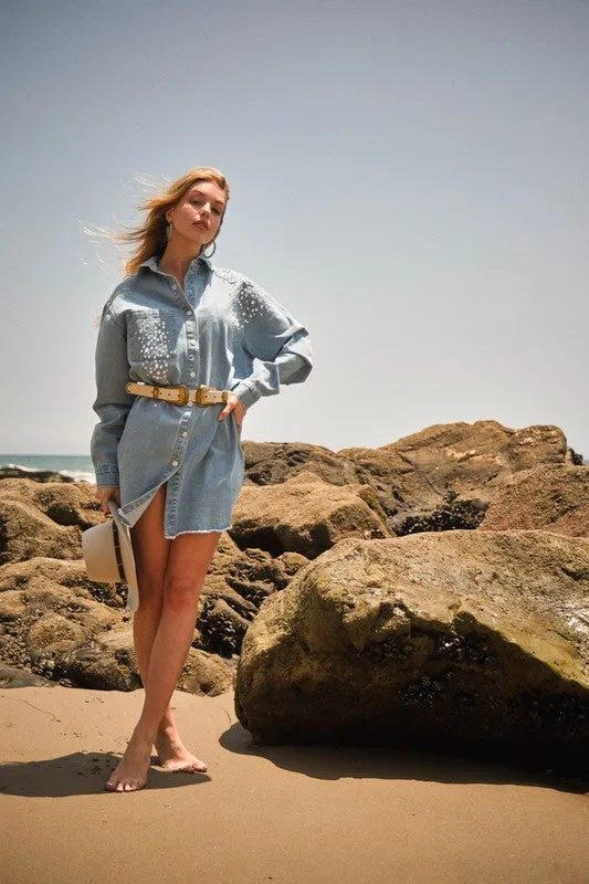 BEST SELLER!! Shania Rhinestone Denim Shacket & Dress