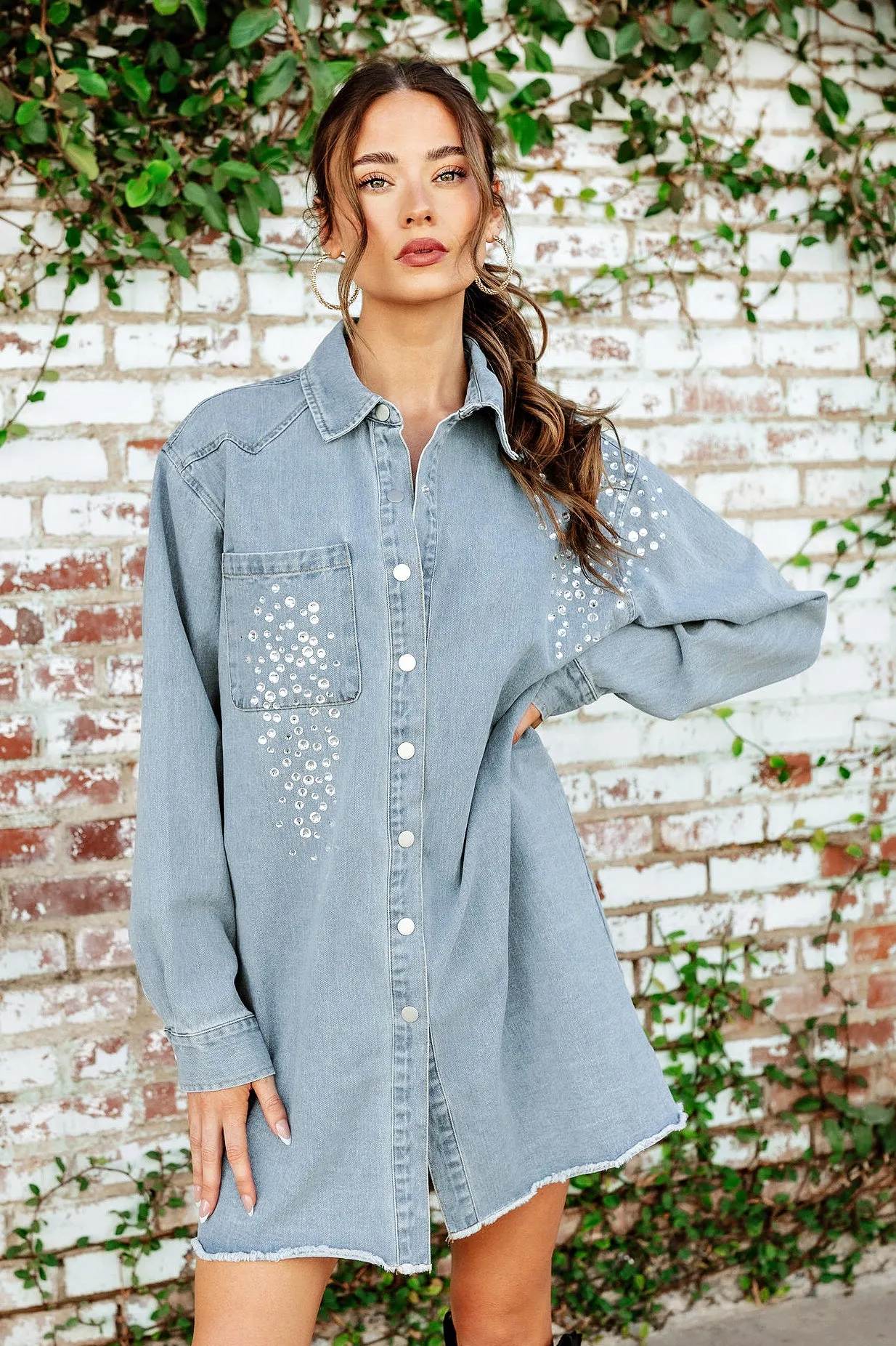 BEST SELLER!! Shania Rhinestone Denim Shacket & Dress