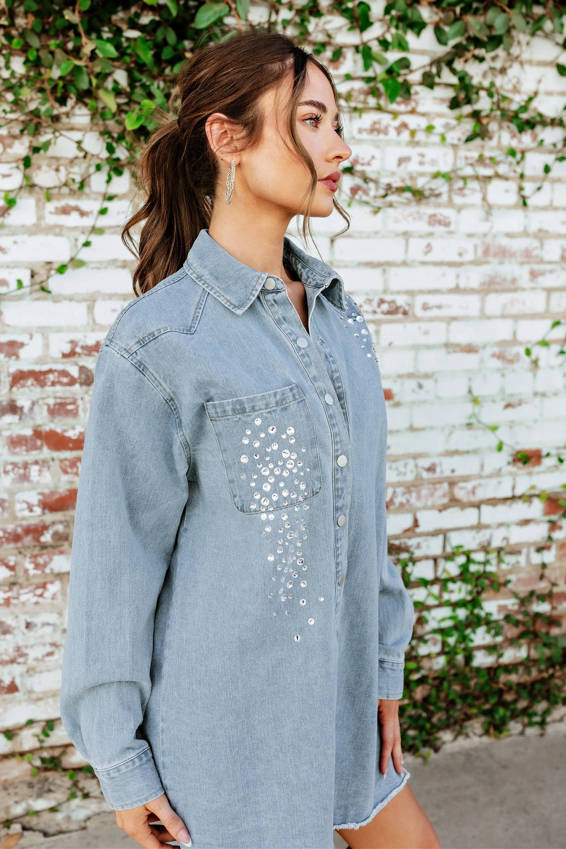 BEST SELLER!! Shania Rhinestone Denim Shacket & Dress