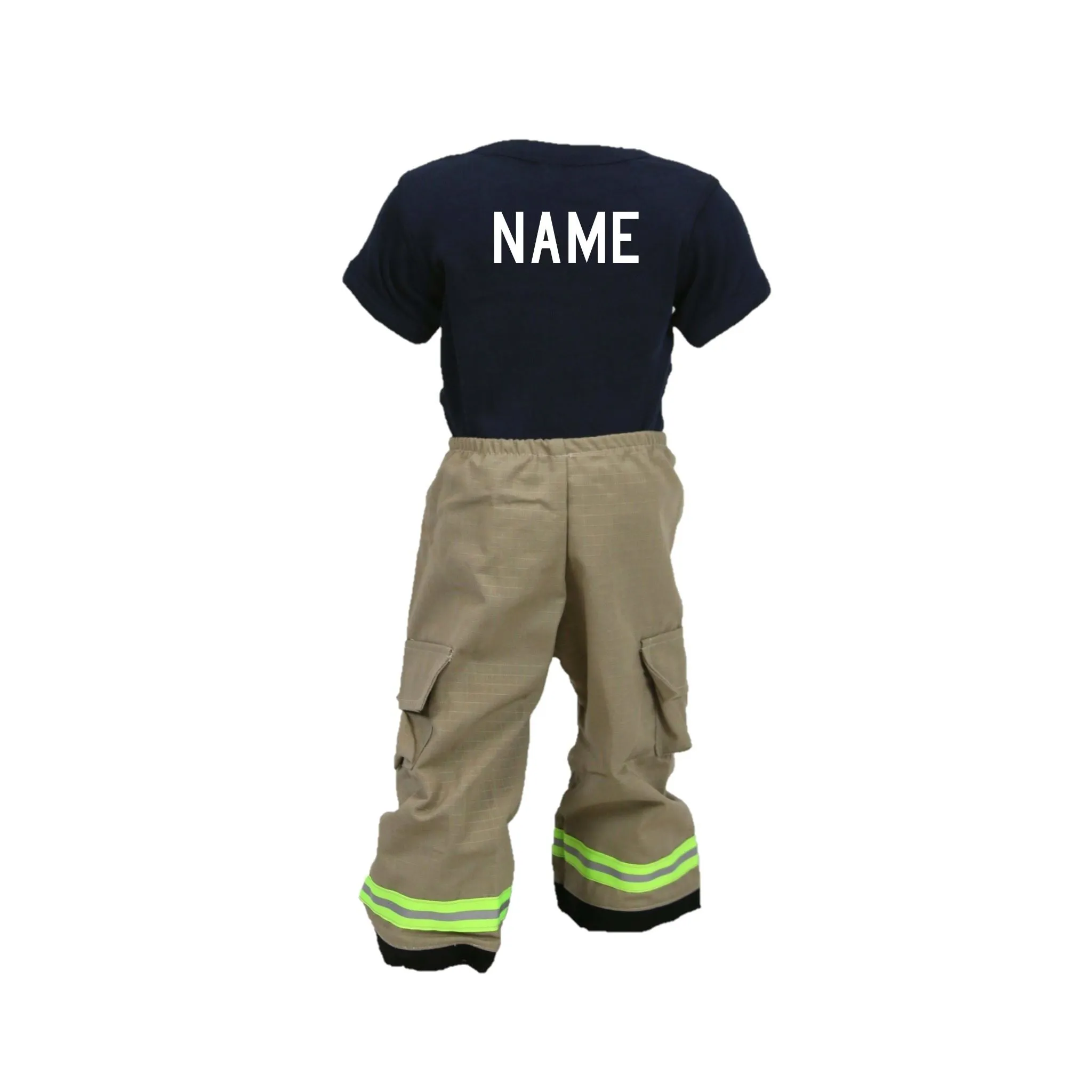 BIRTHDAY Firefighter Personalized TAN 2PC Baby Outfit