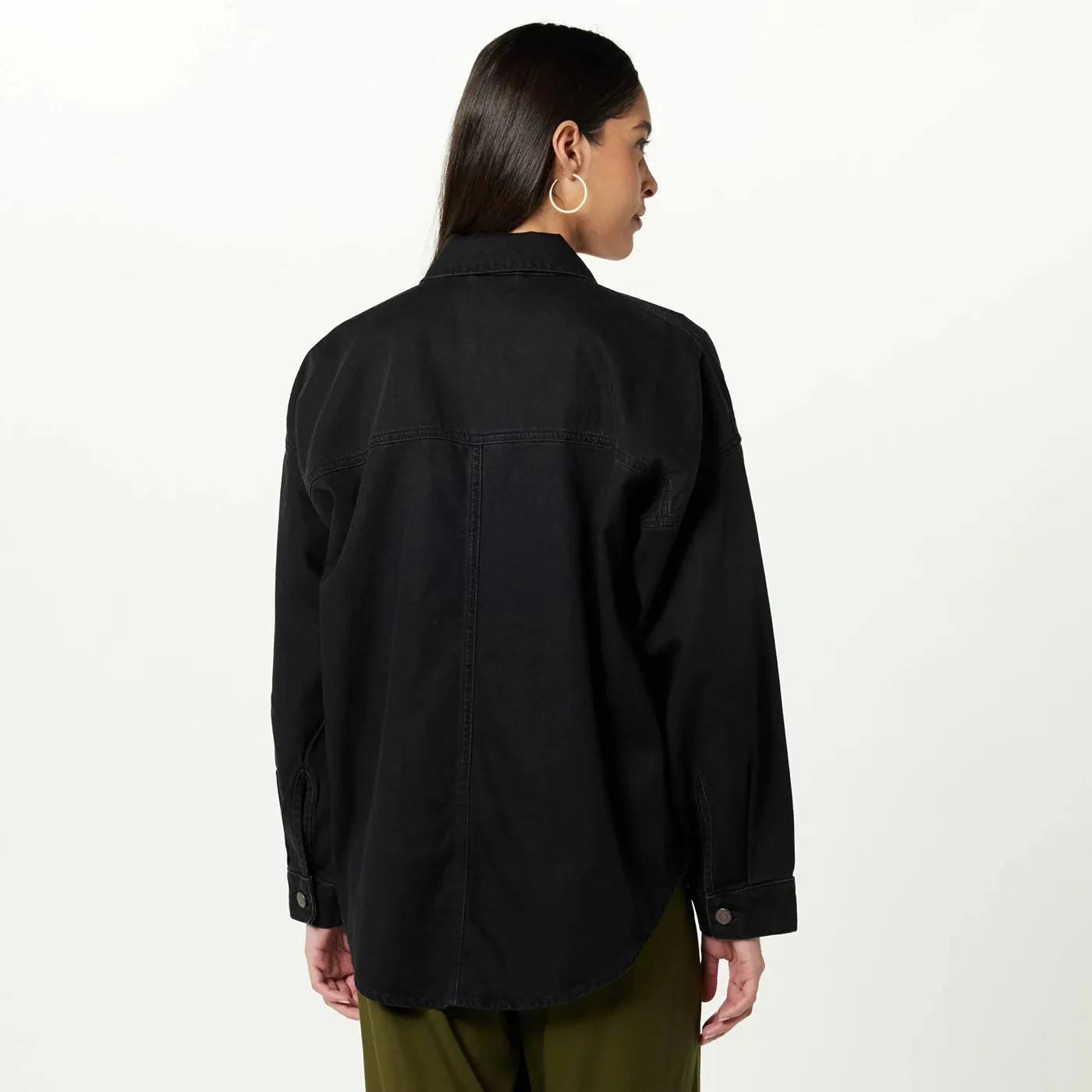 Black Women Long Denim Shacket