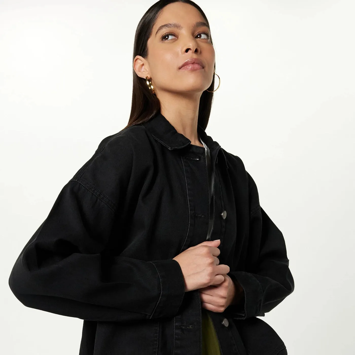 Black Women Long Denim Shacket