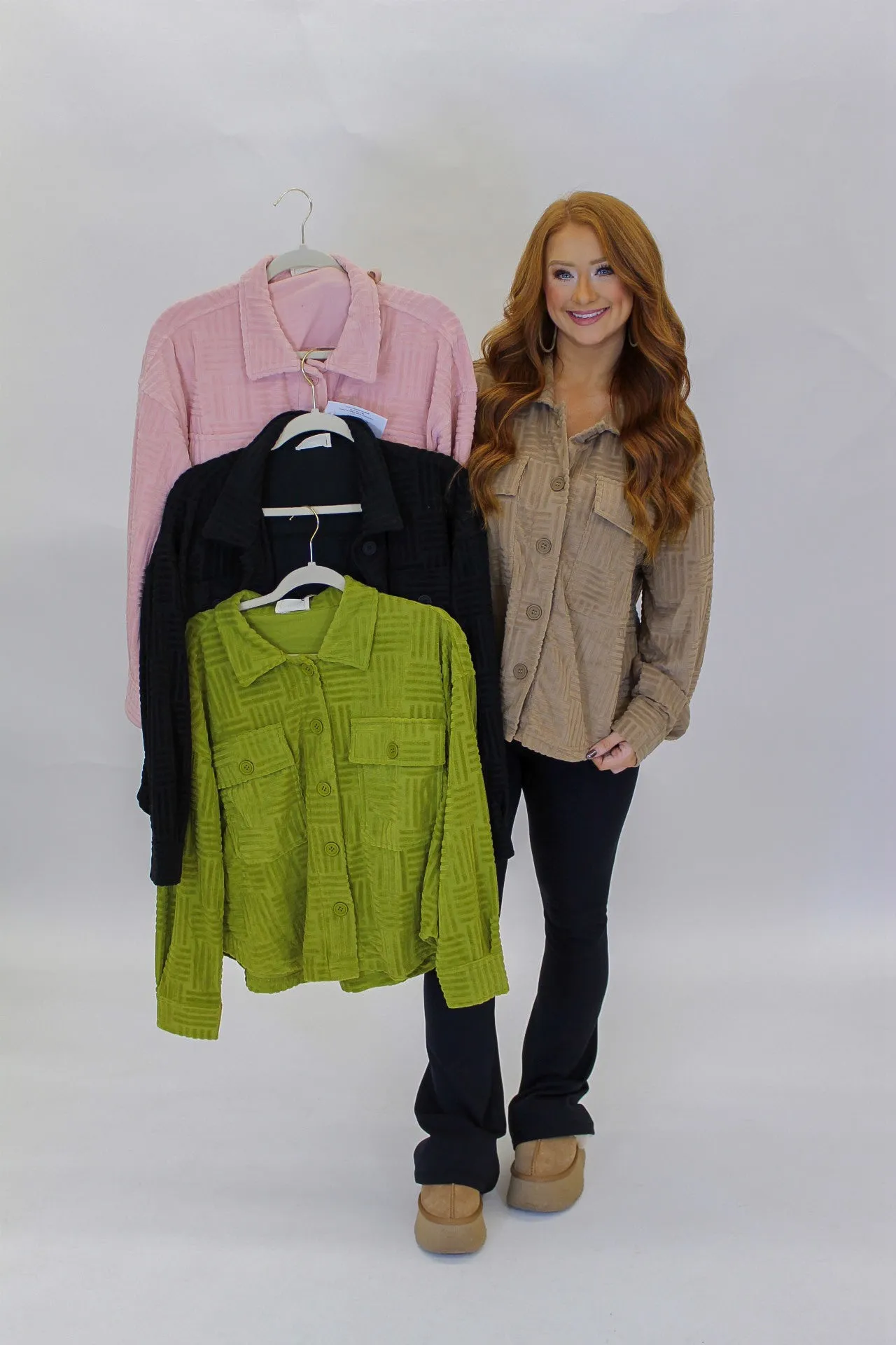 Blake Embossed Shacket-Lime