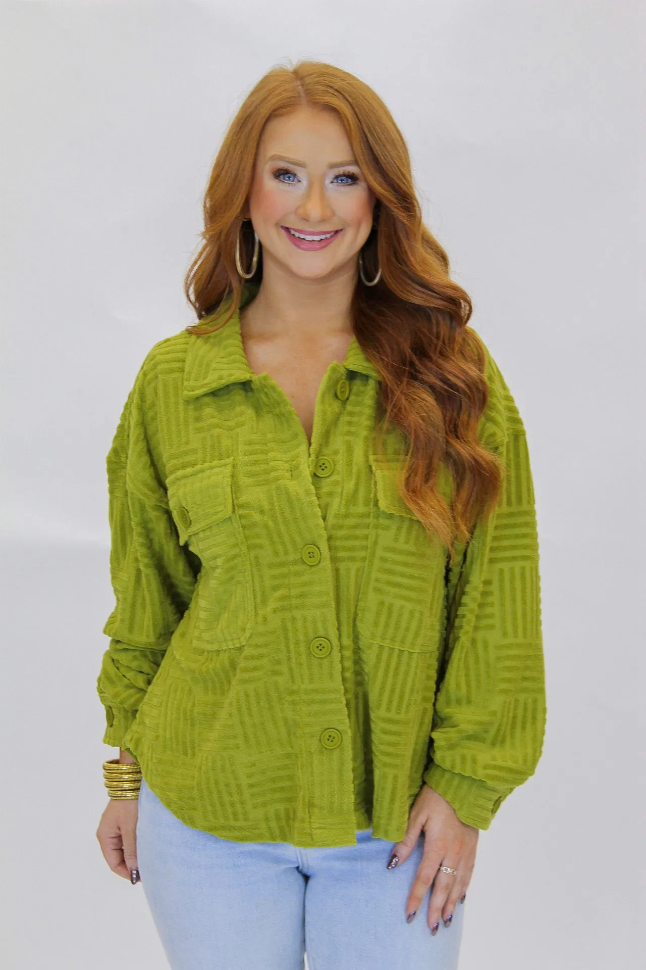 Blake Embossed Shacket-Lime