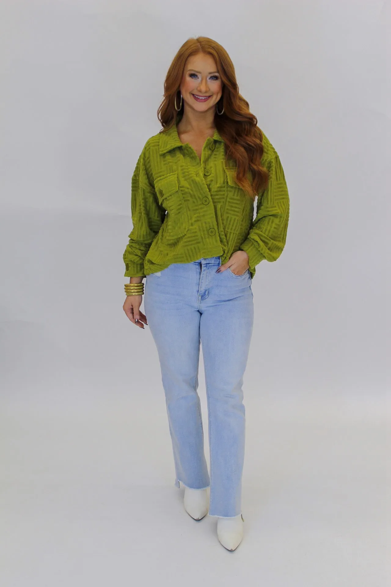Blake Embossed Shacket-Lime