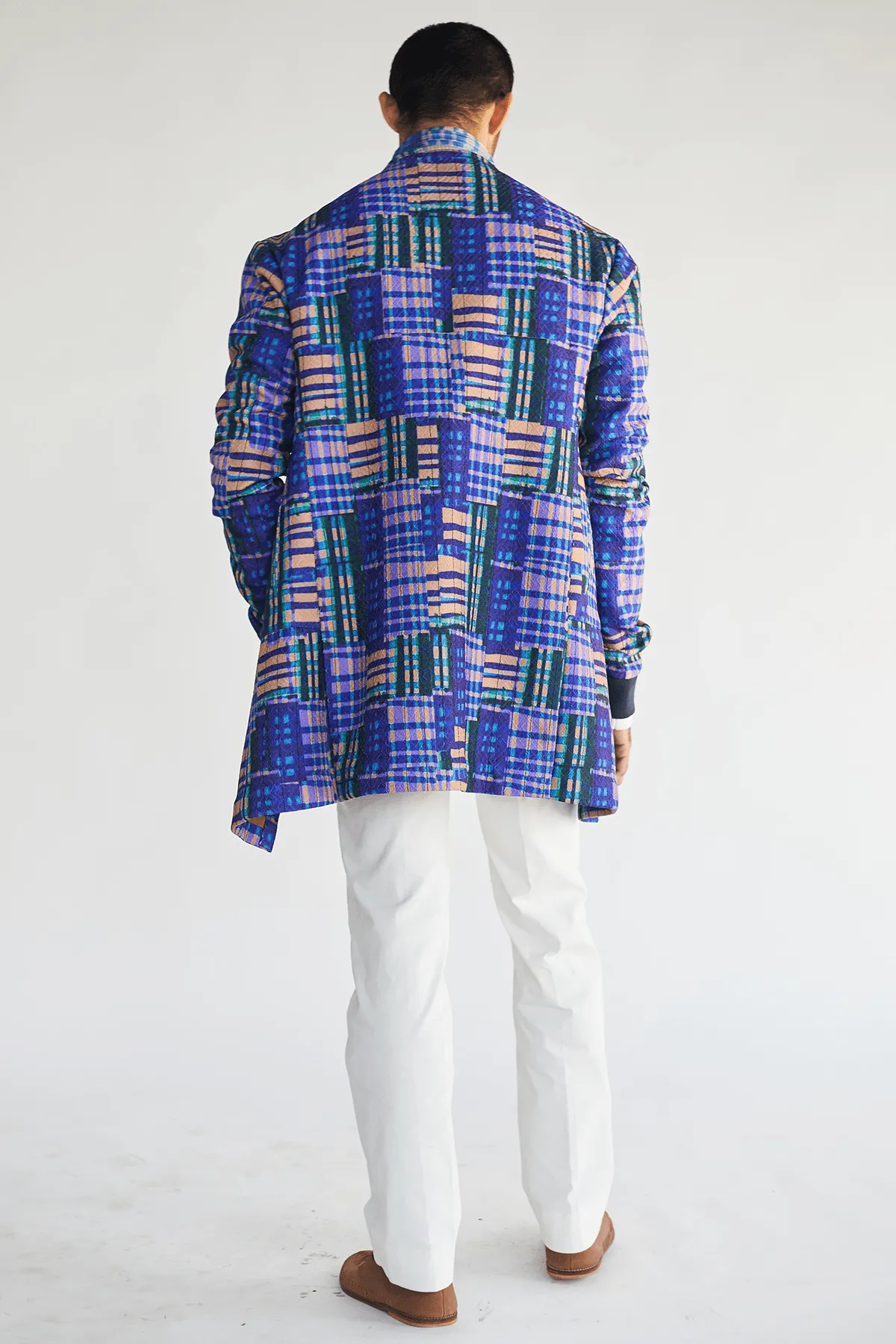 Boxy Prints Jacket with Kota Shirt & White Pleated Trouser
