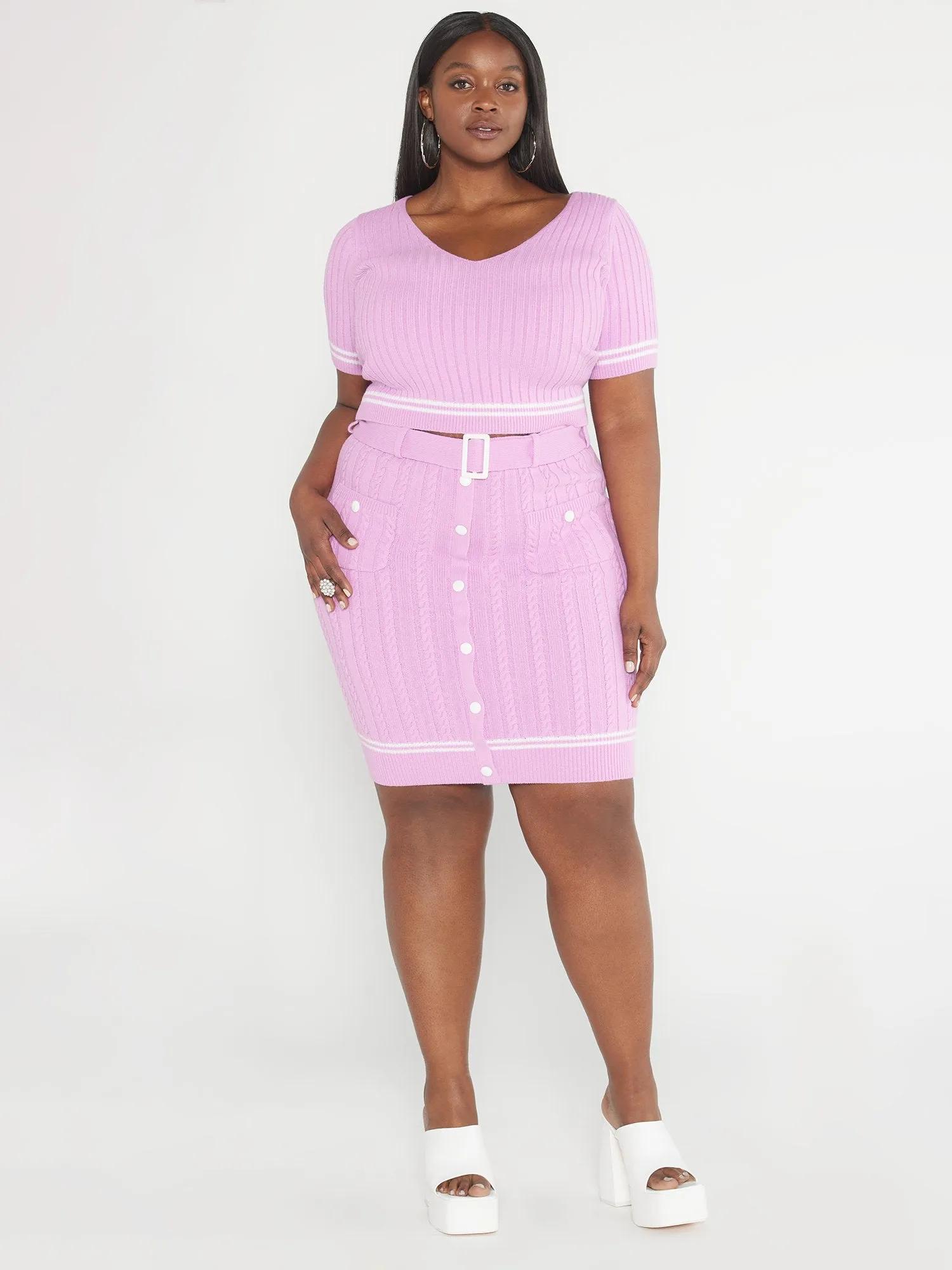 Fashion To Figure - Brittany Stripe Detail Belted Knit Skirt