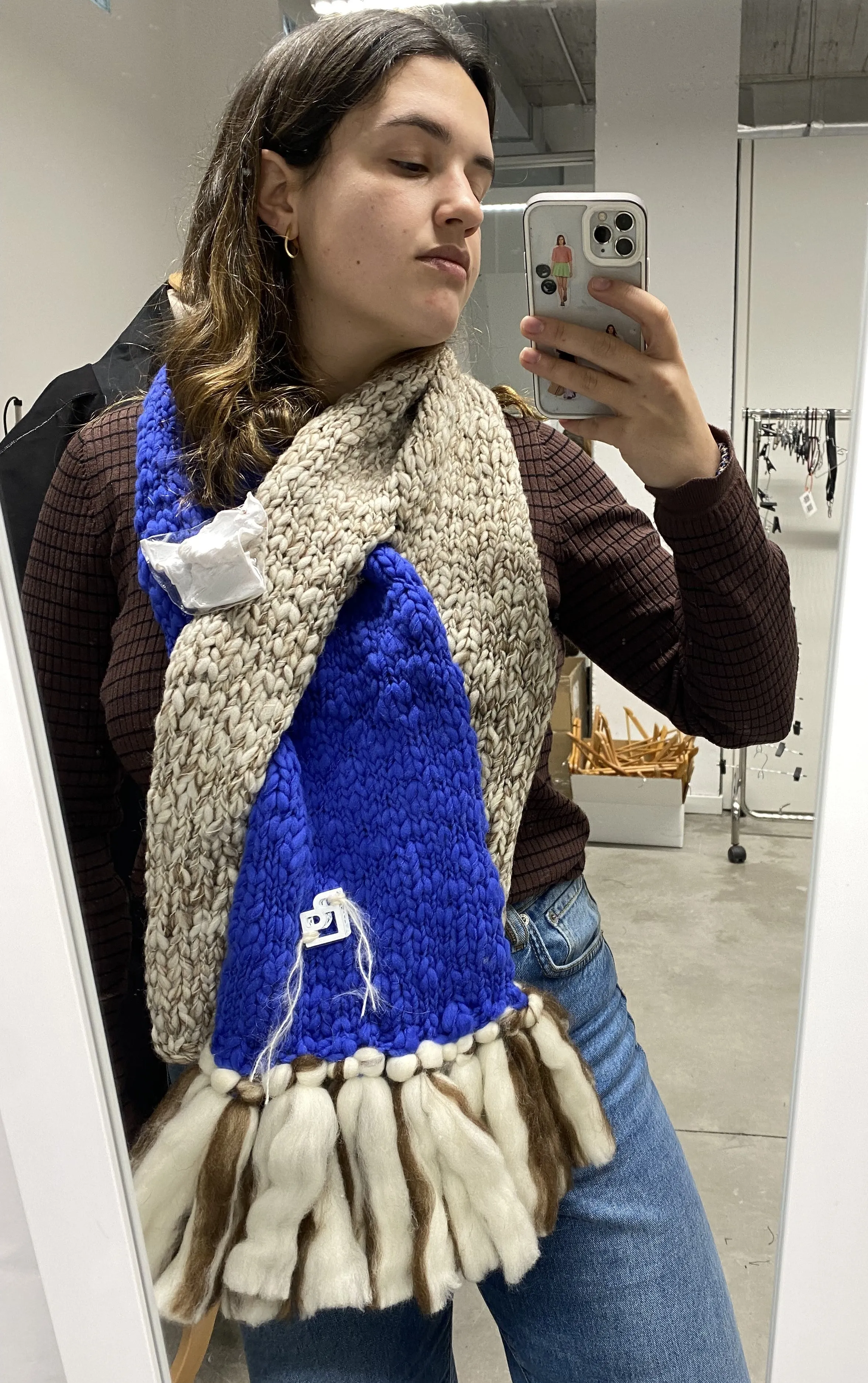 LE BLOCK SCARF CREAM CHOCOLATE ELECTRIC BLUE