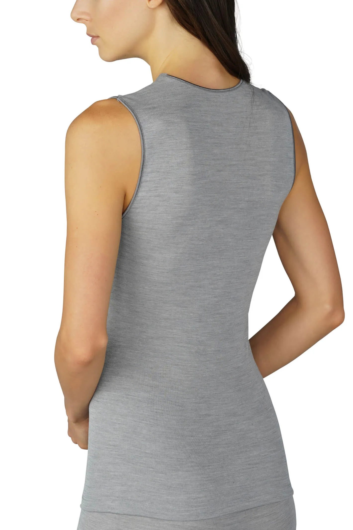Mey 66001 466 Mid Grey Melange Silk Touch Wool Wide Strap Thermal Top