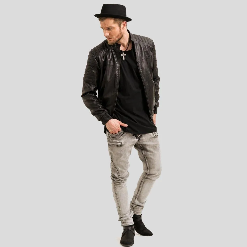 Mosh Black Bomber Leather Jacket