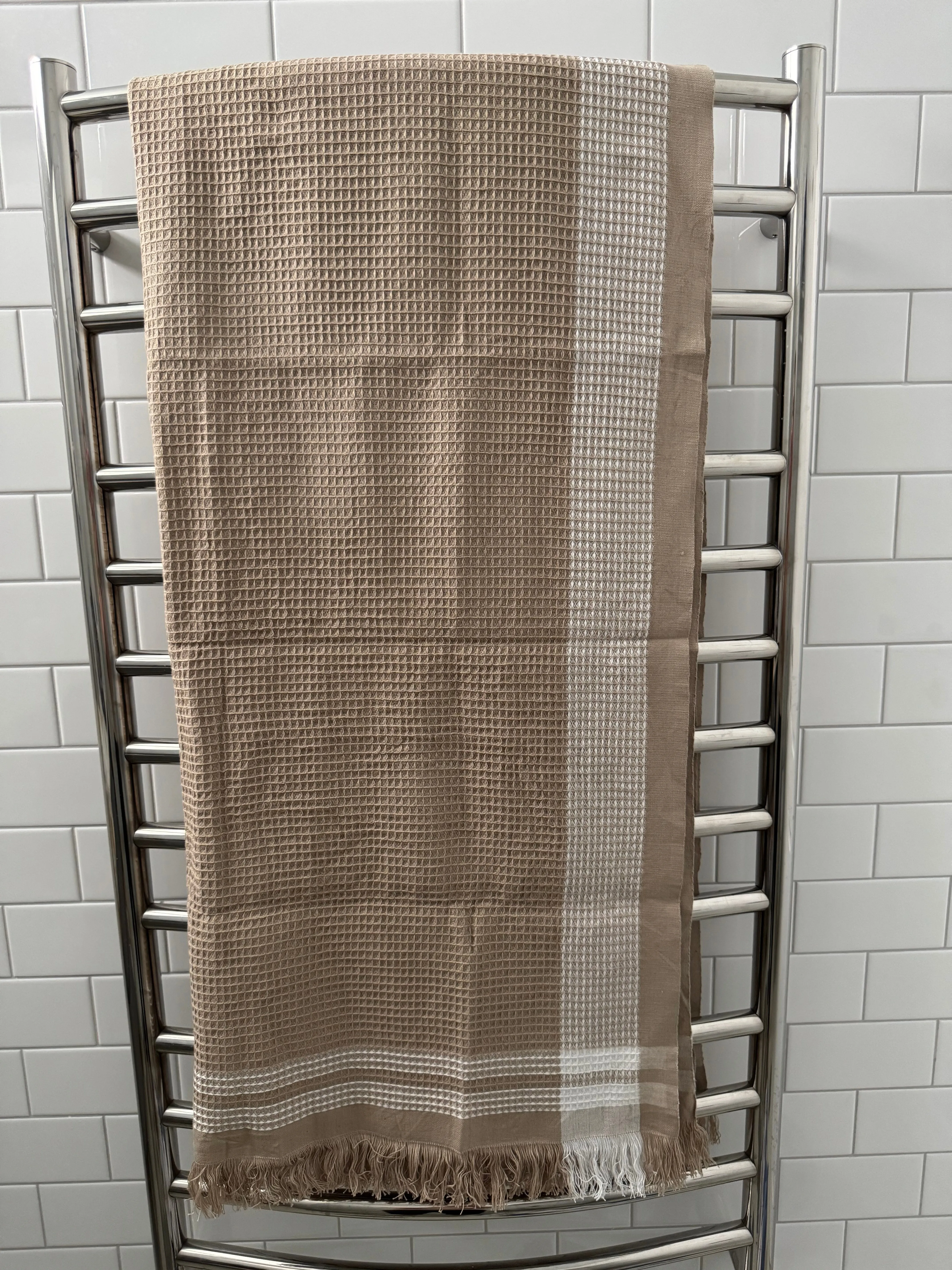 Natural Border Waffle Towel