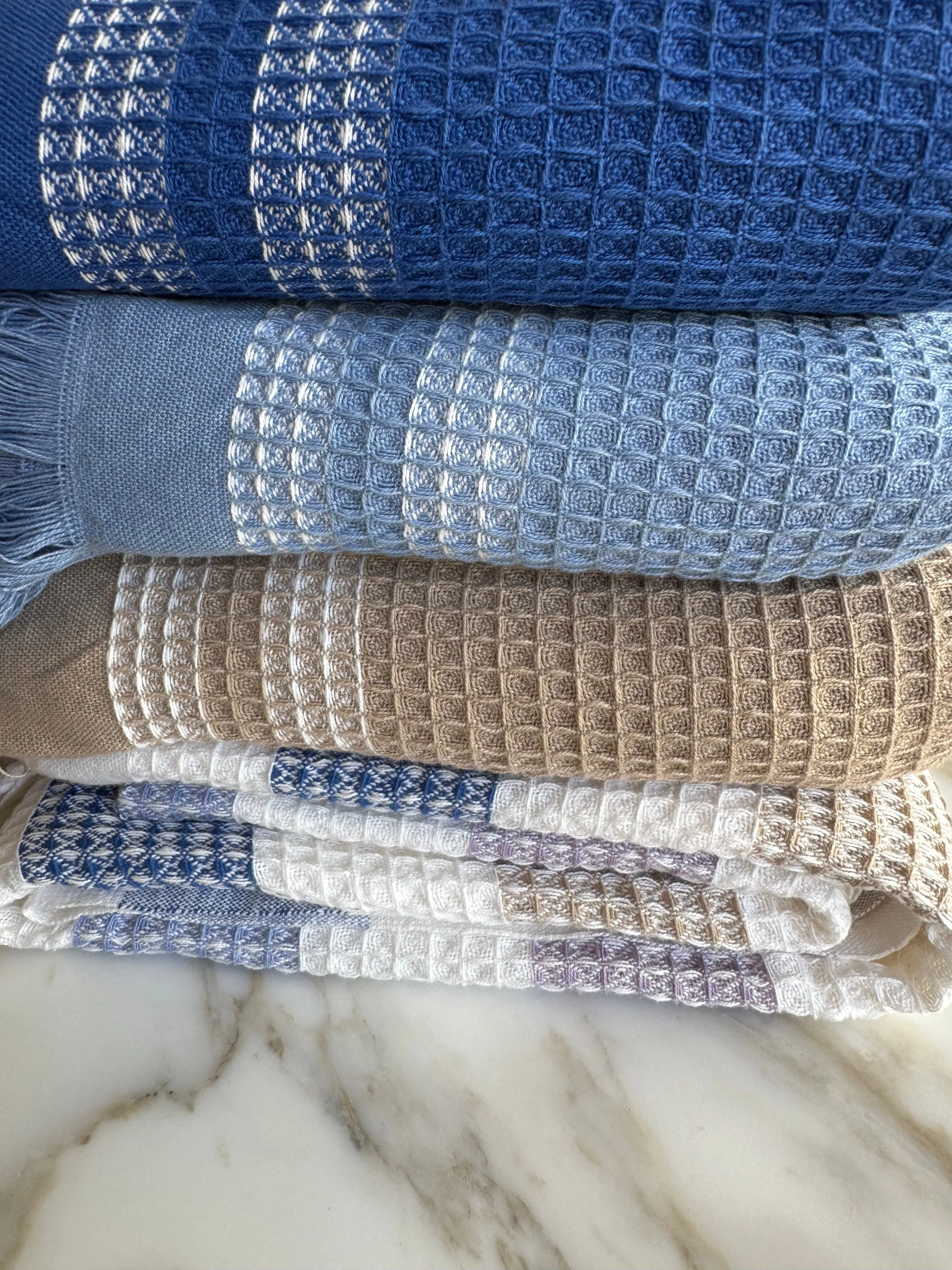 Natural Border Waffle Towel