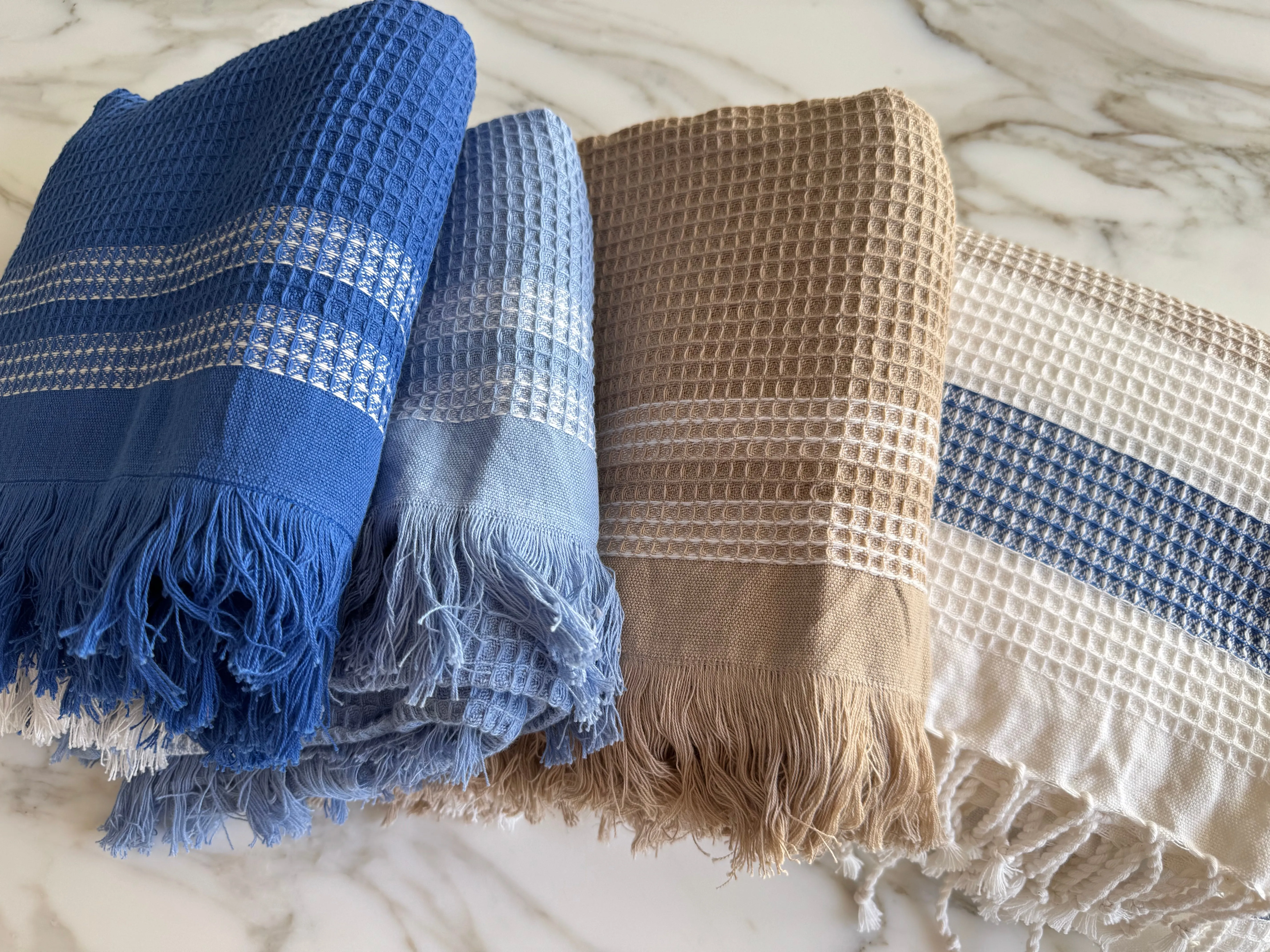 Natural Border Waffle Towel