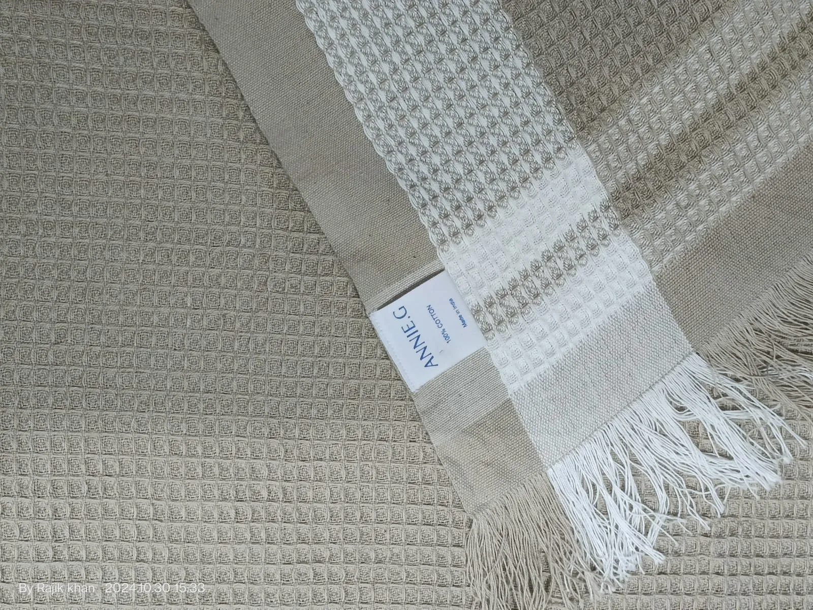 Natural Border Waffle Towel