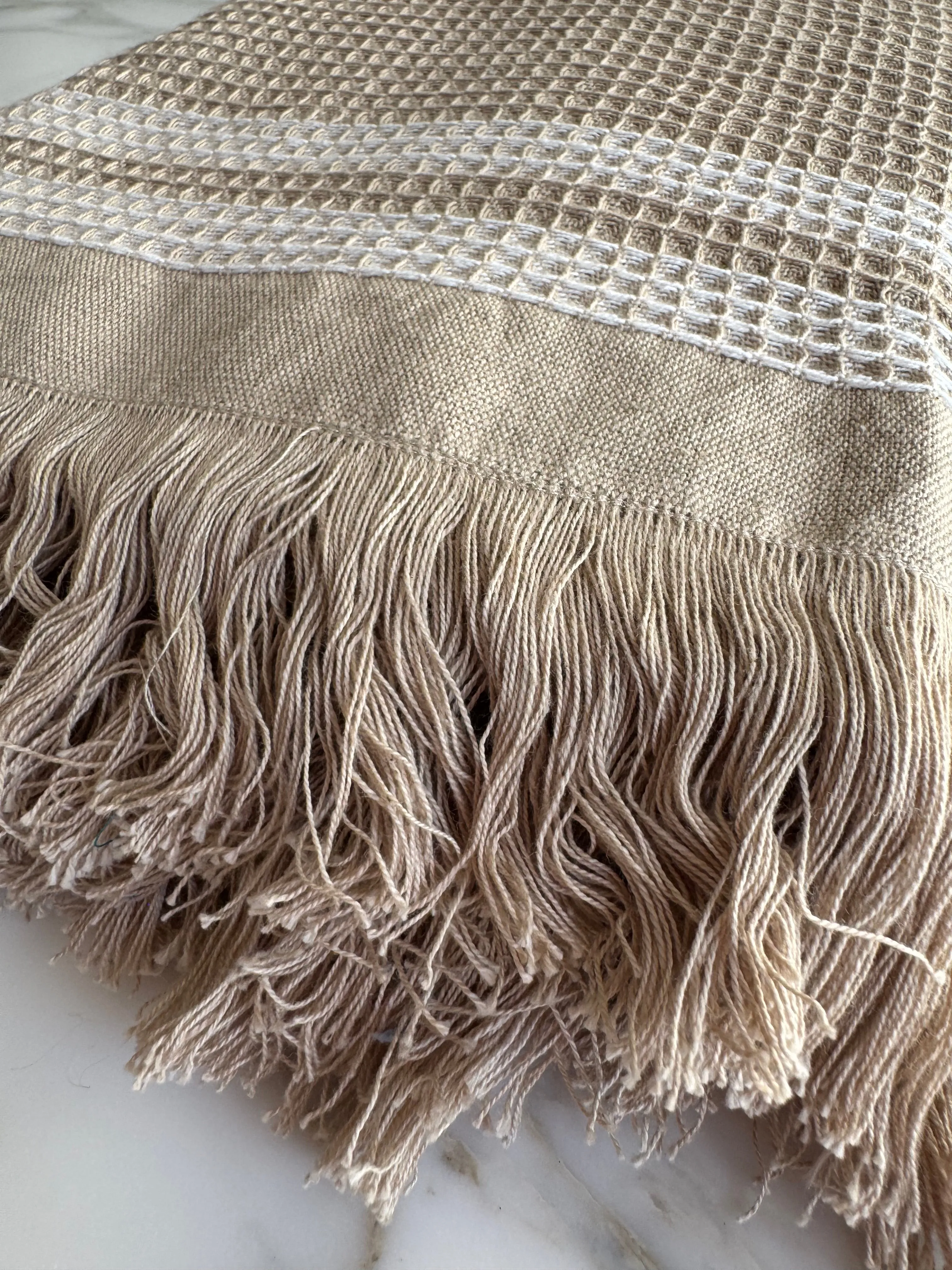 Natural Border Waffle Towel