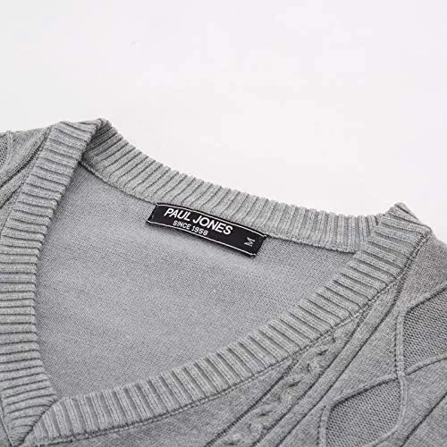 Paul Jones Mens Knitted Pullover Sweater Vests V-Neck Cable Patterned M Grey