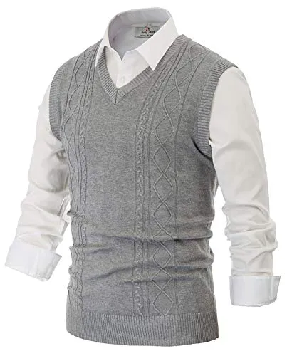 Paul Jones Mens Knitted Pullover Sweater Vests V-Neck Cable Patterned M Grey