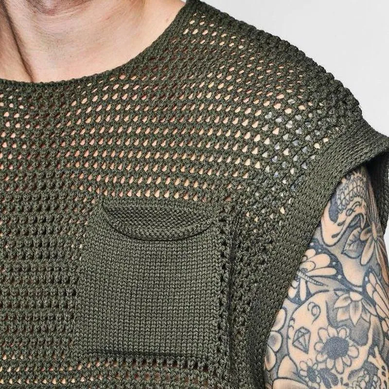 Rave Outfits Mens Long Sleeve Shirt Casual Sexy Knitted Men Personality Vest