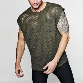 Rave Outfits Mens Long Sleeve Shirt Casual Sexy Knitted Men Personality Vest