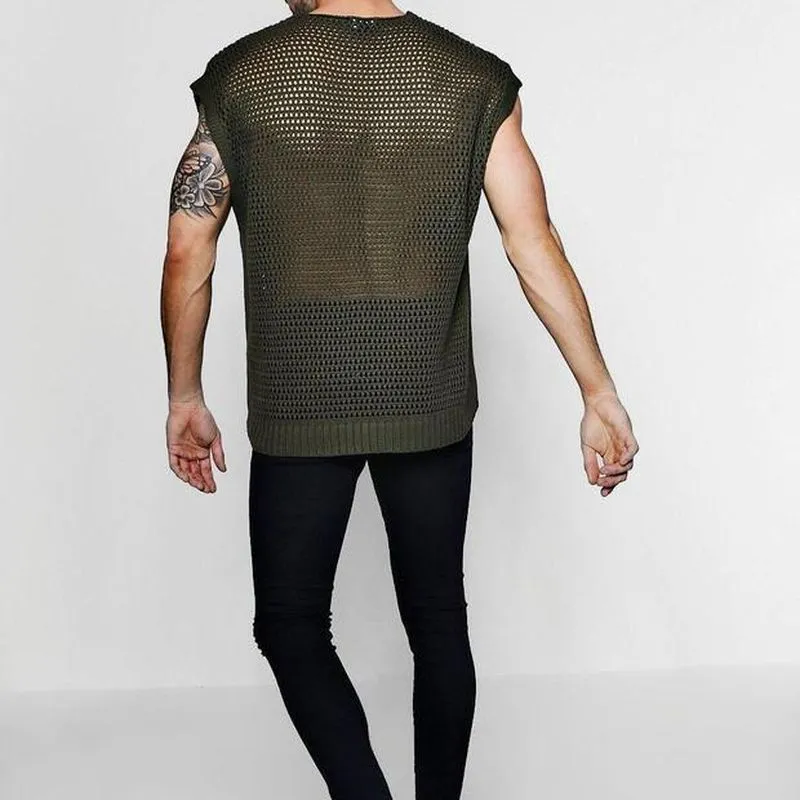 Rave Outfits Mens Long Sleeve Shirt Casual Sexy Knitted Men Personality Vest