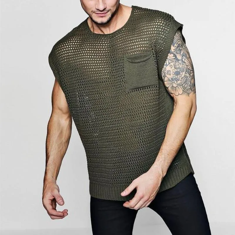 Rave Outfits Mens Long Sleeve Shirt Casual Sexy Knitted Men Personality Vest