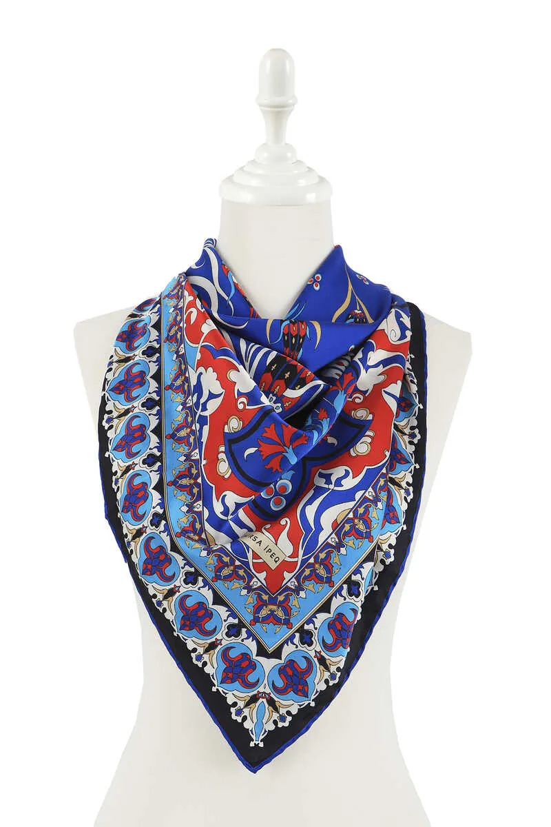 Saks Turkish Patterned Cintemani Carnation Pattern Silky Square Scarf