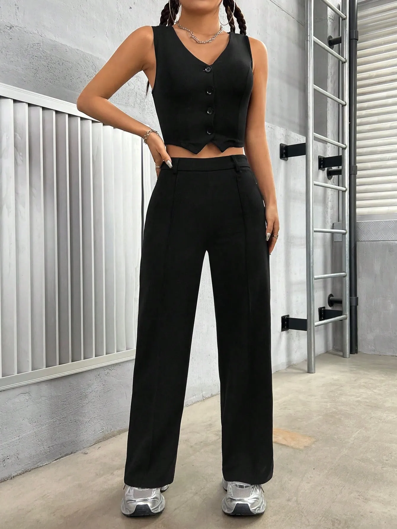 Single Breasted Vest And Straight Pants Set SS24