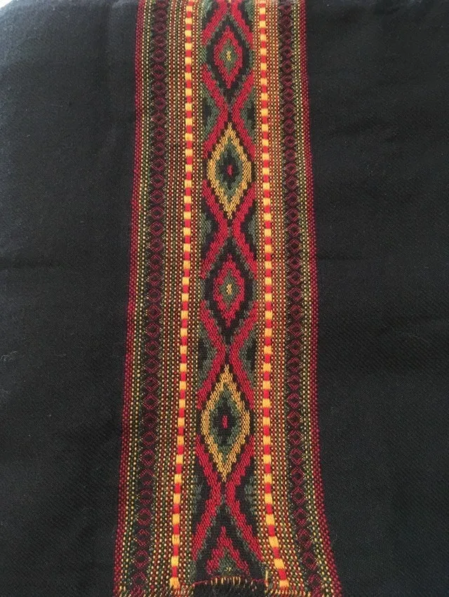 UPEKKHA Shawl Midnight Black Handwoven Cashmere and Acrylic Wool Meditation Prayer Scarf Wrap Blanket Cashmere Zen Embroidery Boho AJJAYA