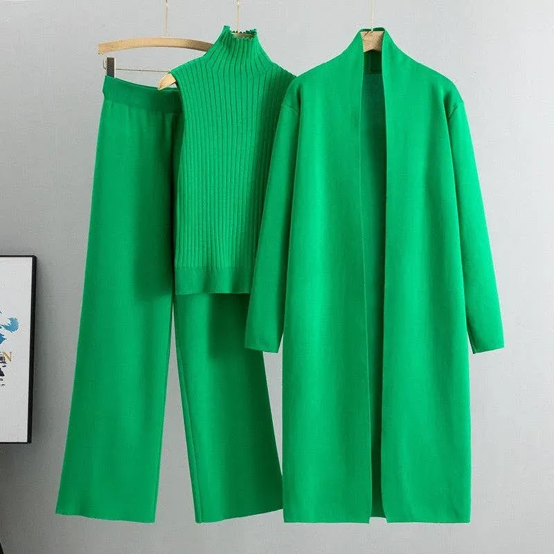 UZ Wholesale Store - Knitted Vest, Cardigan, And Pants Set: ROSE RED / One_size