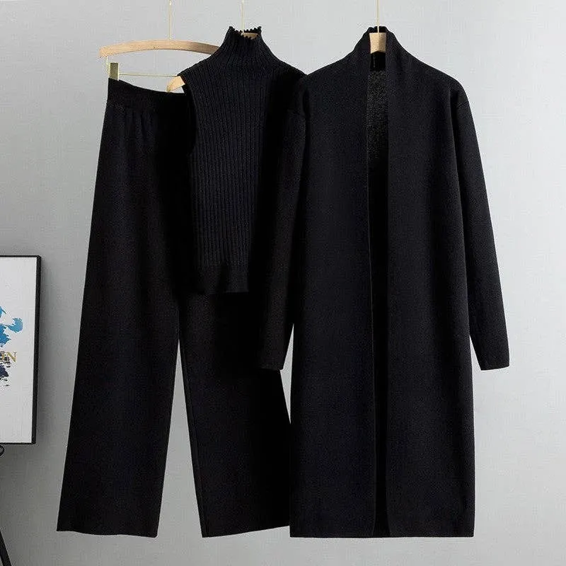 UZ Wholesale Store - Knitted Vest, Cardigan, And Pants Set: ROSE RED / One_size