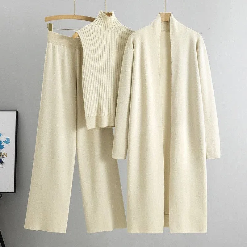 UZ Wholesale Store - Knitted Vest, Cardigan, And Pants Set: ROSE RED / One_size