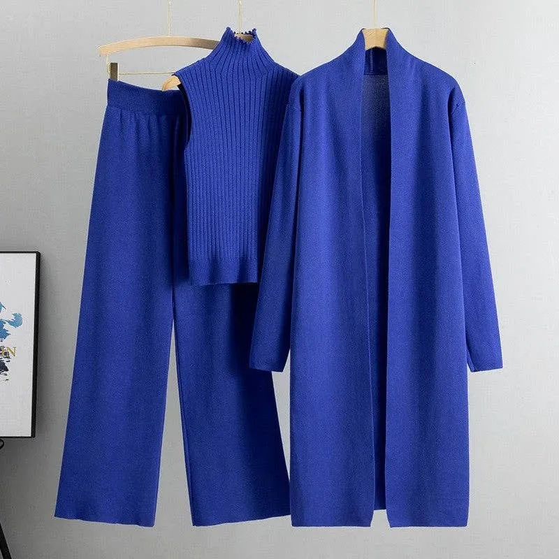 UZ Wholesale Store - Knitted Vest, Cardigan, And Pants Set: ROSE RED / One_size