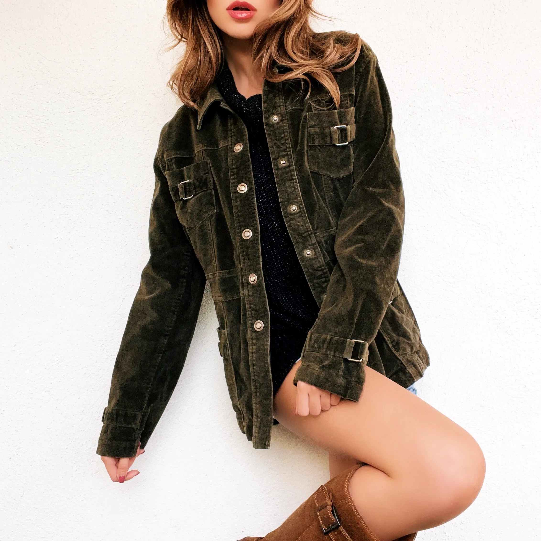Velvety Dark Olive Green Shacket