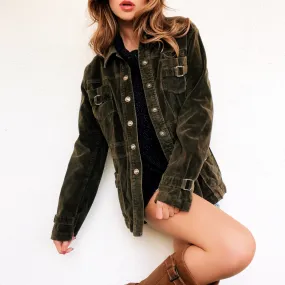 Velvety Dark Olive Green Shacket