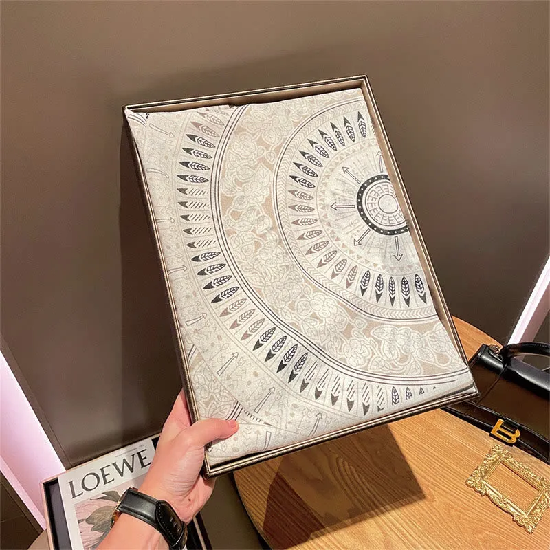 White Ethnic Artistic Printed Cotton And Linen Thin Scarf