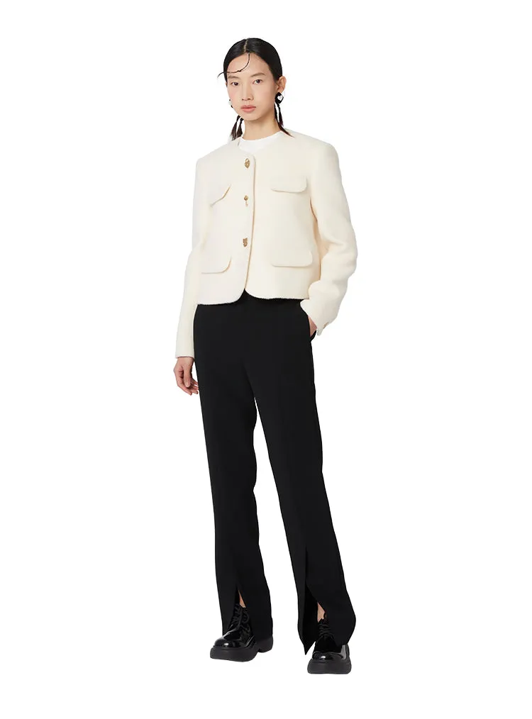 YES BY YESIR autumn winter simple beige short wool coat jacket blazer - yioi